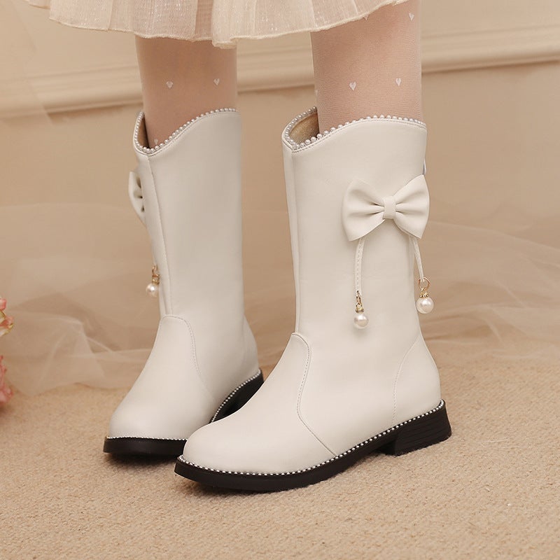 New Leisure Low Heel Big Children 28-43 Size Sweet Bow Tube - Image 3