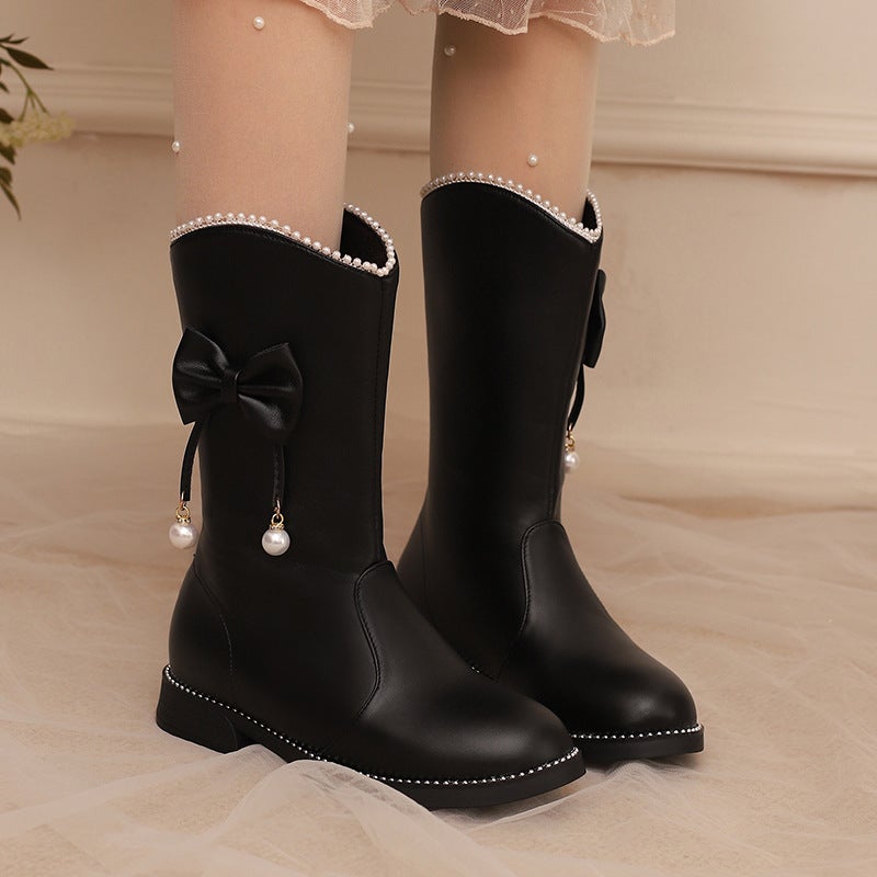 New Leisure Low Heel Big Children 28-43 Size Sweet Bow Tube - Image 4