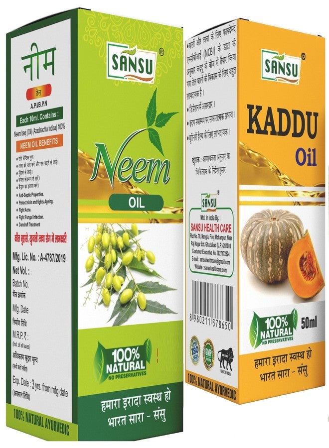 Sansu Neem Hair Care, Neem Ka Tel 100ml With Kaddu OIl Natural Pumpkin Oil 50ml (Pack of 2) - Image 1