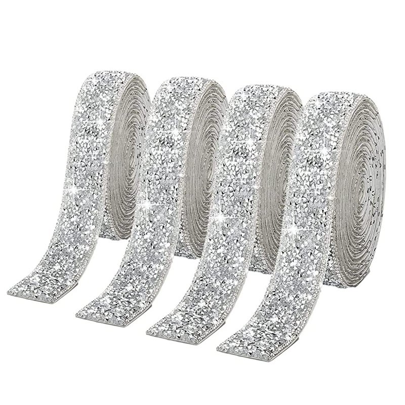 M'AYCREATE ® 4 Rolls Self Adhesive Bling Rhinestone Strips Diamond Ribbon, Glitter Resin Diamond Belt Sparkling Ribbon Stickers Wrap Crystal Roll for Wall Decoration, DIY Arts Crafts - Image 1