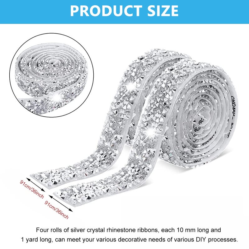 M'AYCREATE ® 4 Rolls Self Adhesive Bling Rhinestone Strips Diamond Ribbon, Glitter Resin Diamond Belt Sparkling Ribbon Stickers Wrap Crystal Roll for Wall Decoration, DIY Arts Crafts - Image 2