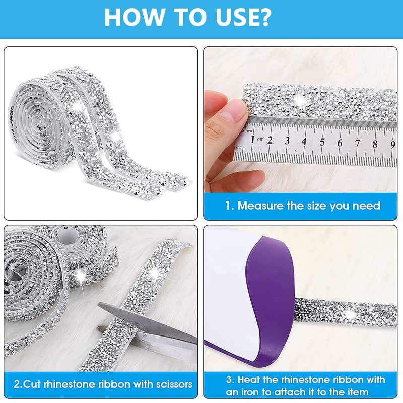 M'AYCREATE ® 4 Rolls Self Adhesive Bling Rhinestone Strips Diamond Ribbon, Glitter Resin Diamond Belt Sparkling Ribbon Stickers Wrap Crystal Roll for Wall Decoration, DIY Arts Crafts - Image 3