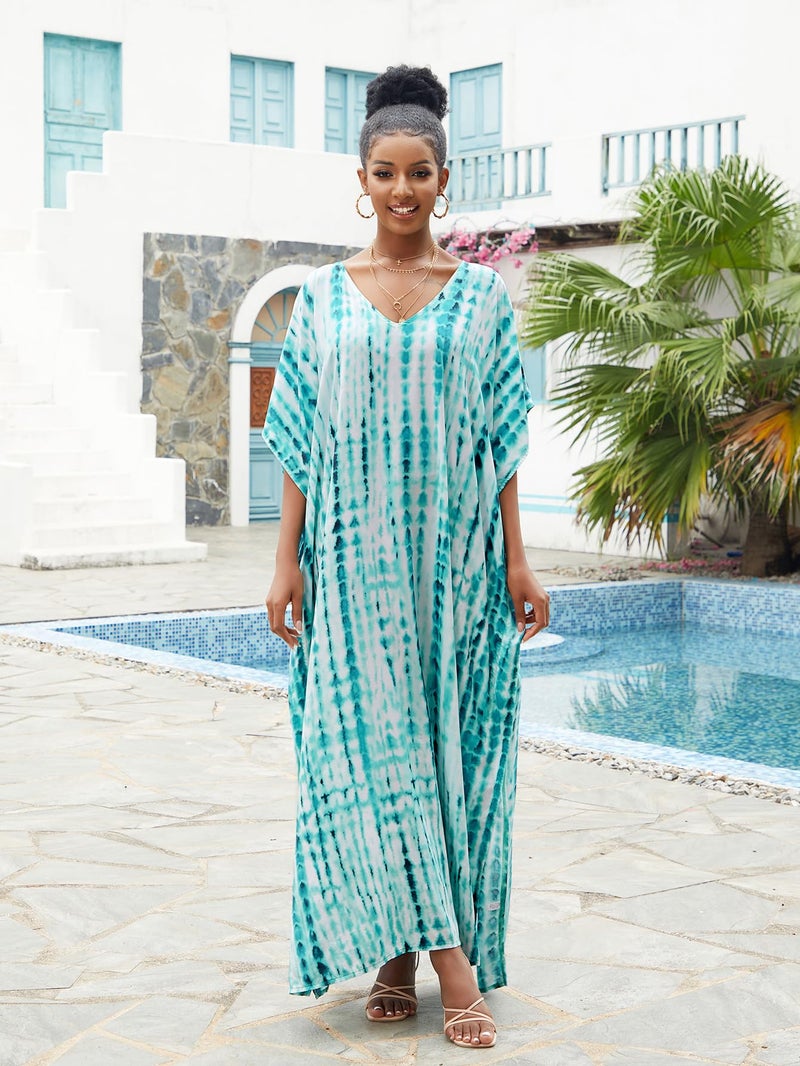 IMAGEKOPE Kaftan for Women Plus Size Bathing Suit Cover up Batwing Dress Loose fit Moroccan Caftan mumu Dresses for Women - Image 2