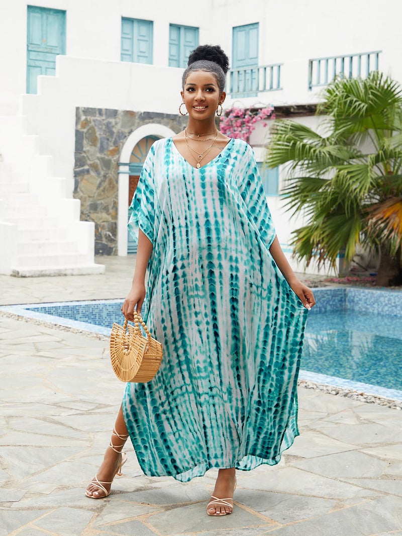 IMAGEKOPE Kaftan for Women Plus Size Bathing Suit Cover up Batwing Dress Loose fit Moroccan Caftan mumu Dresses for Women - Image 3