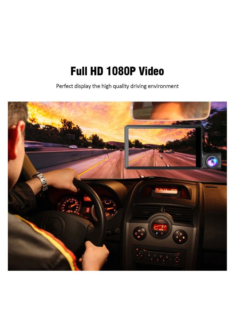 Generic 3 Channel Dash Cam Front and Rear Inside, 4 Inch 1080P Dash Camera for Cars Three Way Triple Car Camera - Image 2