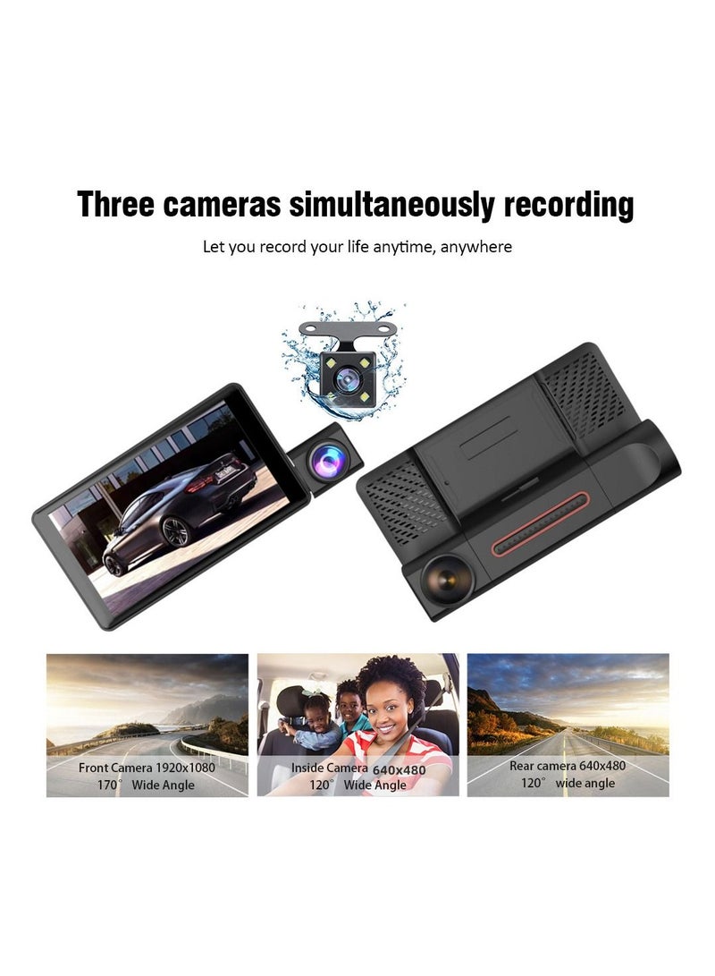 Generic 3 Channel Dash Cam Front and Rear Inside, 4 Inch 1080P Dash Camera for Cars Three Way Triple Car Camera - Image 4