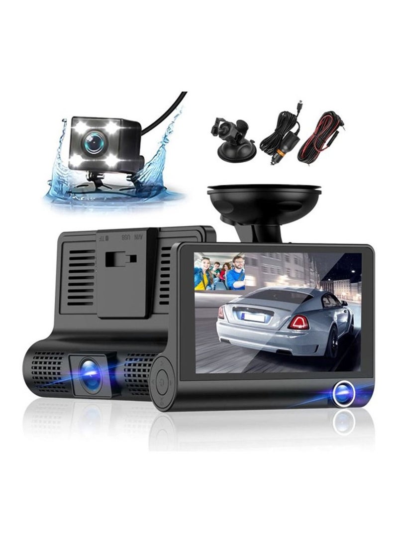 Generic 3 Channel Dash Cam Front and Rear Inside, 4 Inch 1080P Dash Camera for Cars Three Way Triple Car Camera - Image 1