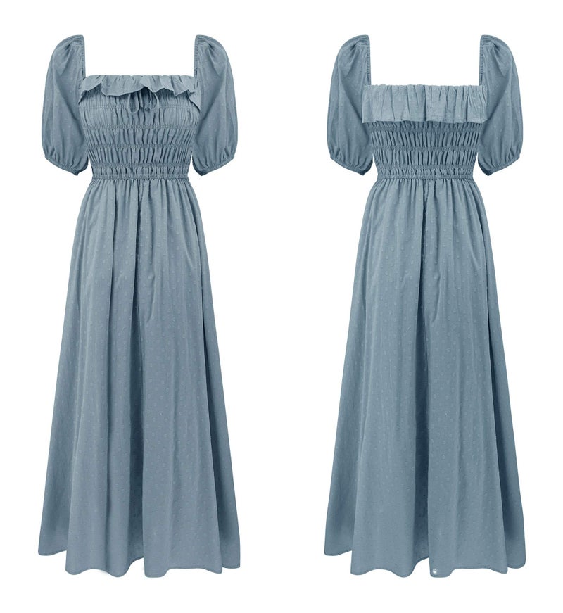 R.Vivimos Women Summer Half Sleeve Cotton Ruffled Vintage Elegant Backless A Line Flowy Long Dresses (Medium, Haze Blue-1) - Image 4