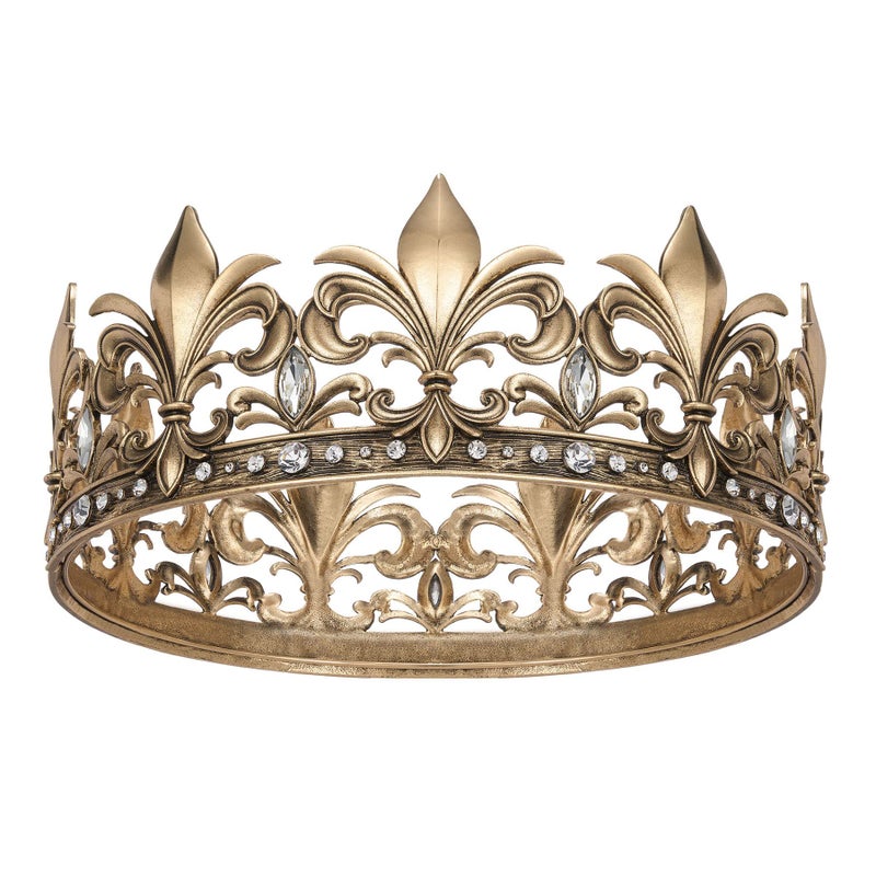 SWEETV Antique Gold King Crown for Men/Women (Unisex), Men's Tiara Prince Diadem, Crystal Medieval Headwear, Royal Costume Hair Accessories for Cosplay Birthday Wedding Halloween, Clear - Image 1