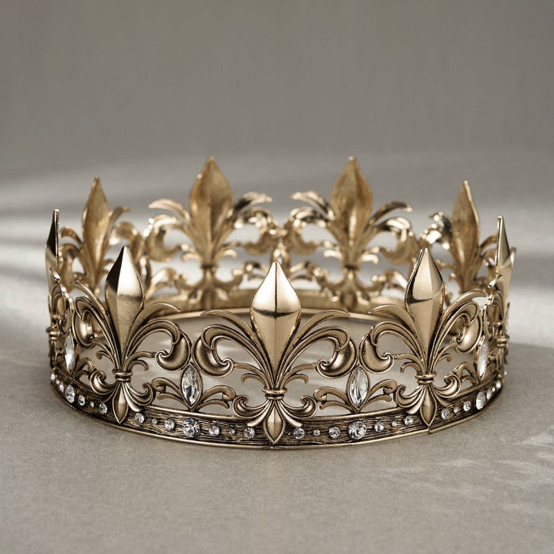 SWEETV Antique Gold King Crown for Men/Women (Unisex), Men's Tiara Prince Diadem, Crystal Medieval Headwear, Royal Costume Hair Accessories for Cosplay Birthday Wedding Halloween, Clear - Image 4