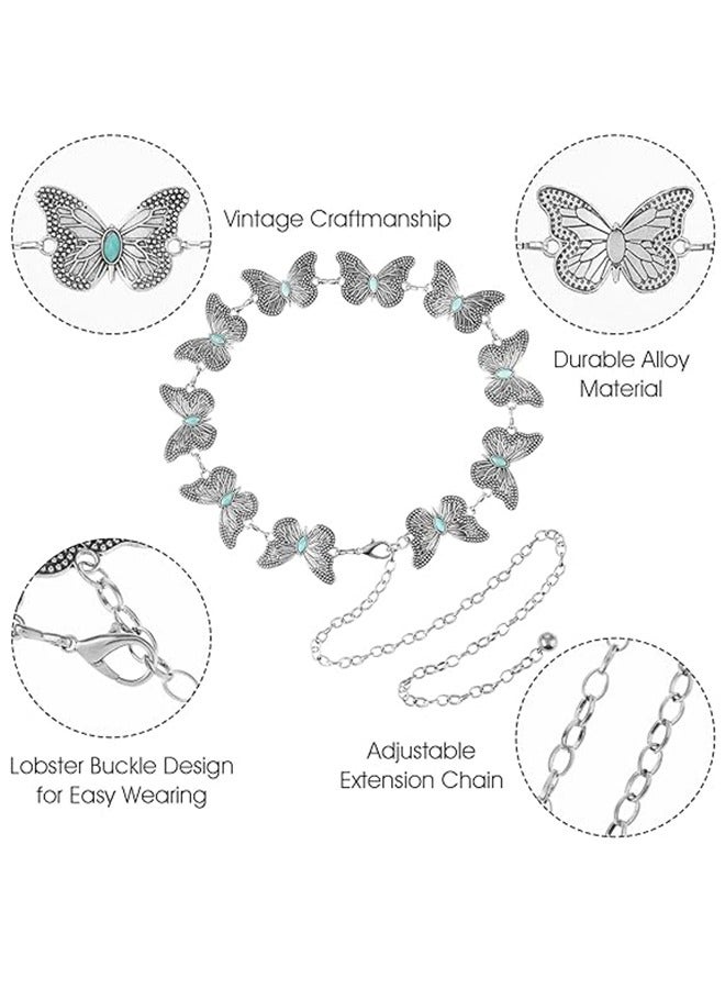 Butterfly Metal Waist Chain Belt, Women Western Belt Adjustable Link Belt Turquoise Waist Belt for Dress Jeans