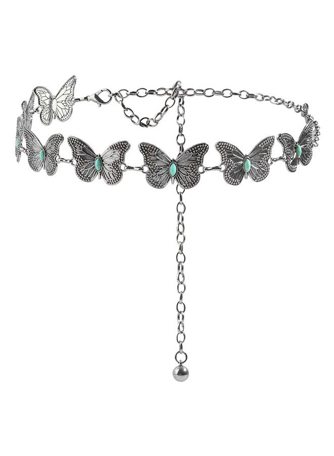 Butterfly Metal Waist Chain Belt, Women Western Belt Adjustable Link Belt Turquoise Waist Belt for Dress Jeans
