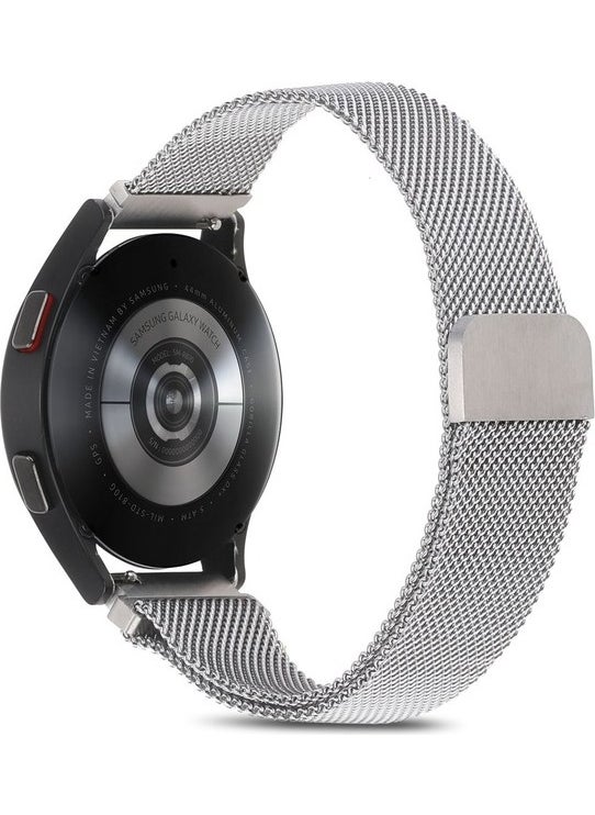 Megafox Teknoloji - Megafox Technology Samsung Galaxy Watch Compatible Band Mesh Metal Mesh Magnet Strap, Silver - Image 1