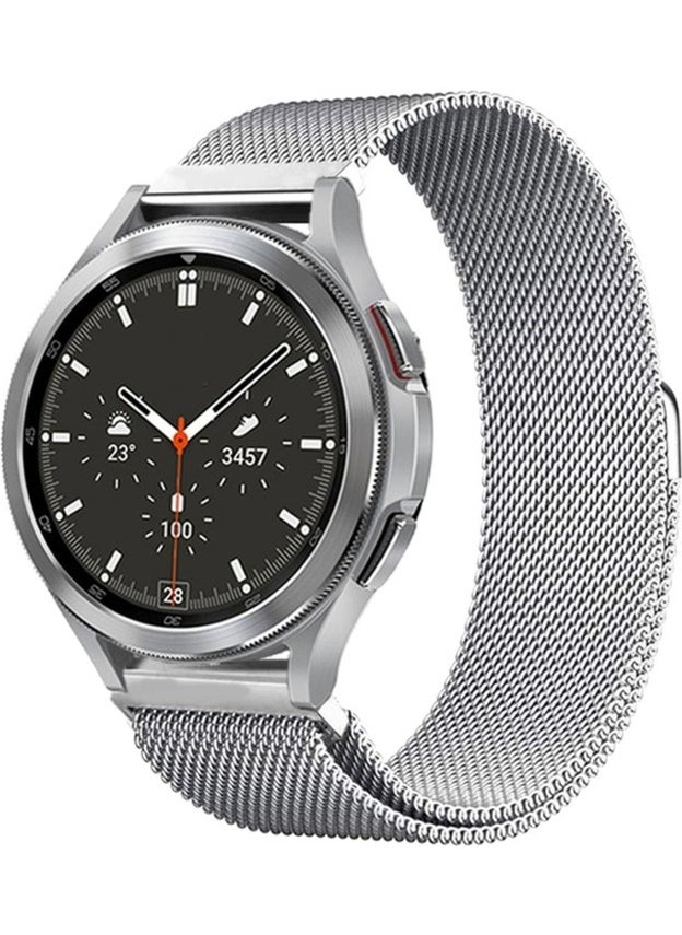 Megafox Teknoloji - Megafox Technology Samsung Galaxy Watch Compatible Band Mesh Metal Mesh Magnet Strap, Silver - Image 1