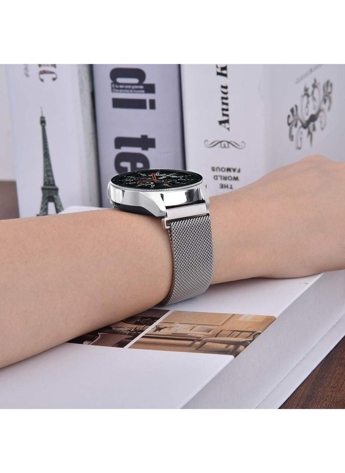 Megafox Teknoloji - Megafox Technology Samsung Galaxy Watch Compatible Band Mesh Metal Mesh Magnet Strap, Silver - Image 1