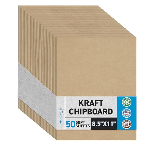 MagicWater Supply MagicWater Chipboard Sheet for DIY Projects - 8.5x11 Inch - 50 Pack - 50 pt - Heavy Duty Kraft. (0.050 Inch Thick) Paperboard, For Scrapbooking, Books, Picture Frame Backing, Arts Project & Crafts - Image 1