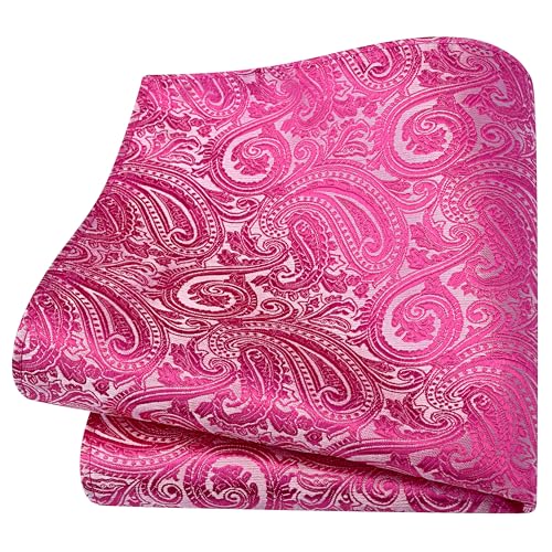GUSLESON Hot Pink Tie for Men Wedding Silk Paisley Necktie Pocket Square Cufflinks and Lapel Pin Brooch Set (IN6103-40) - Image 3