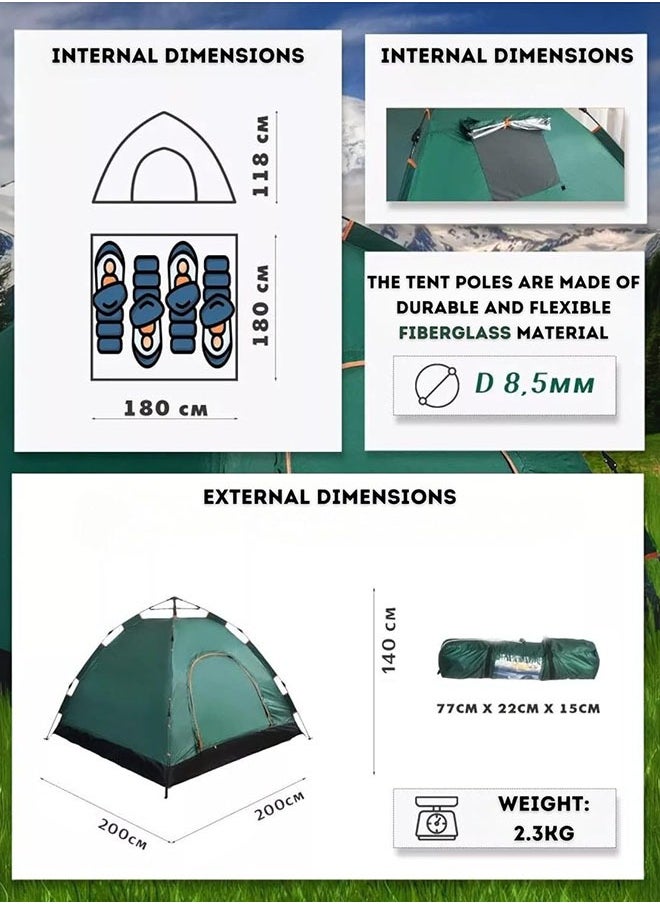 Eworld - Automatic Pop-Up Camping Tent, 3-4 Person Waterproof Folding Tent in Assorted Colors, Quick Setup with Door, Sun and Rain Protection, Lightweight and Portable for Hiking, Beach, Backpacking and Travel - Image 1