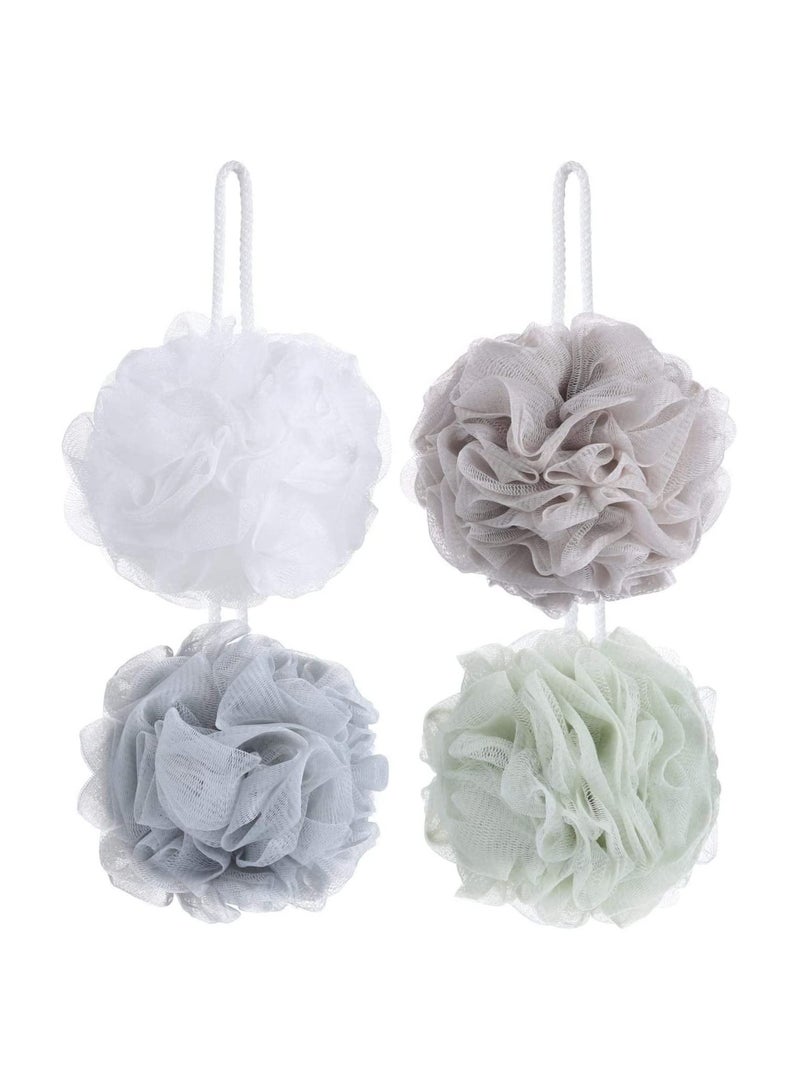 Bath Sponge, 4Pcs Exfoliating Shower Scrunchie Ball, Ultra Soft Body Scrubber Brush for Women Men, Wrinkle Net Flower Rubbing Back Foaming Descaling (4 Colors)  - Image 1