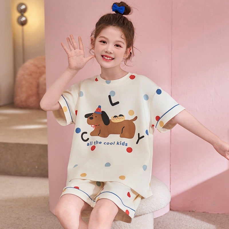 Children'S Short Sleeve Suit Cotton Pajamas Summer Thin Girls Home Clothes Children'S Clothing Baby Short Sleeve Air Conditioning Clothing - Image 1