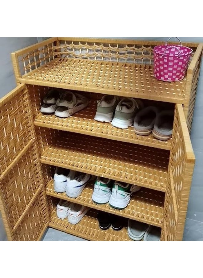 5-Tier Wicker Shoe Rack with Wheels and Handles – Practical Design for Storing Shoes and Household Items C - Image 2