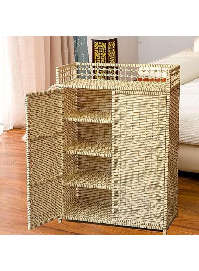 5-Tier Wicker Shoe Rack with Wheels and Handles – Practical Design for Storing Shoes and Household Items C - Image 3