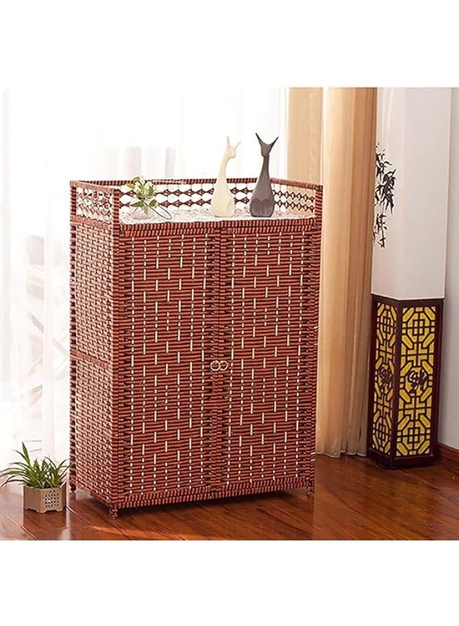 5-Tier Wicker Shoe Rack with Wheels and Handles – Practical Design for Storing Shoes and Household Items C - Image 1