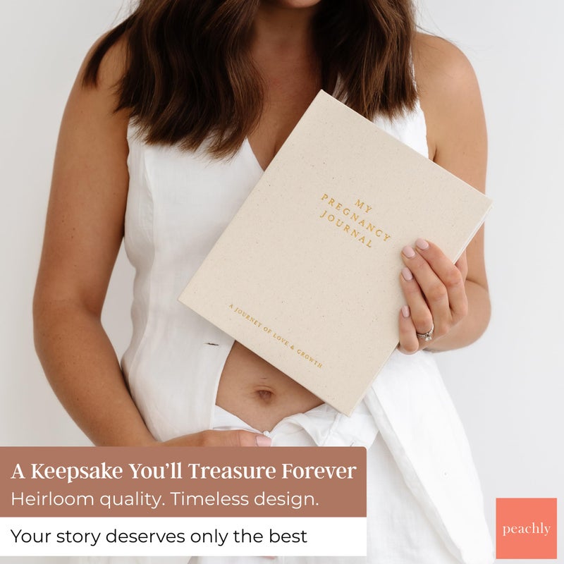 Peachly دفتر حمل بيشلي - كتاب حمل من الكتان لتوثيق كل إنجاز - مستلزمات الحمل الضرورية - دفاتر حمل تذكارية للأمهات الجدد والأمهات ذوات الخبرة - Image 2