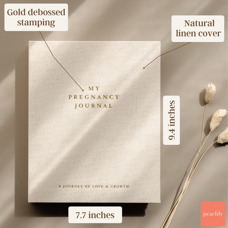Peachly دفتر حمل بيشلي - كتاب حمل من الكتان لتوثيق كل إنجاز - مستلزمات الحمل الضرورية - دفاتر حمل تذكارية للأمهات الجدد والأمهات ذوات الخبرة - Image 4