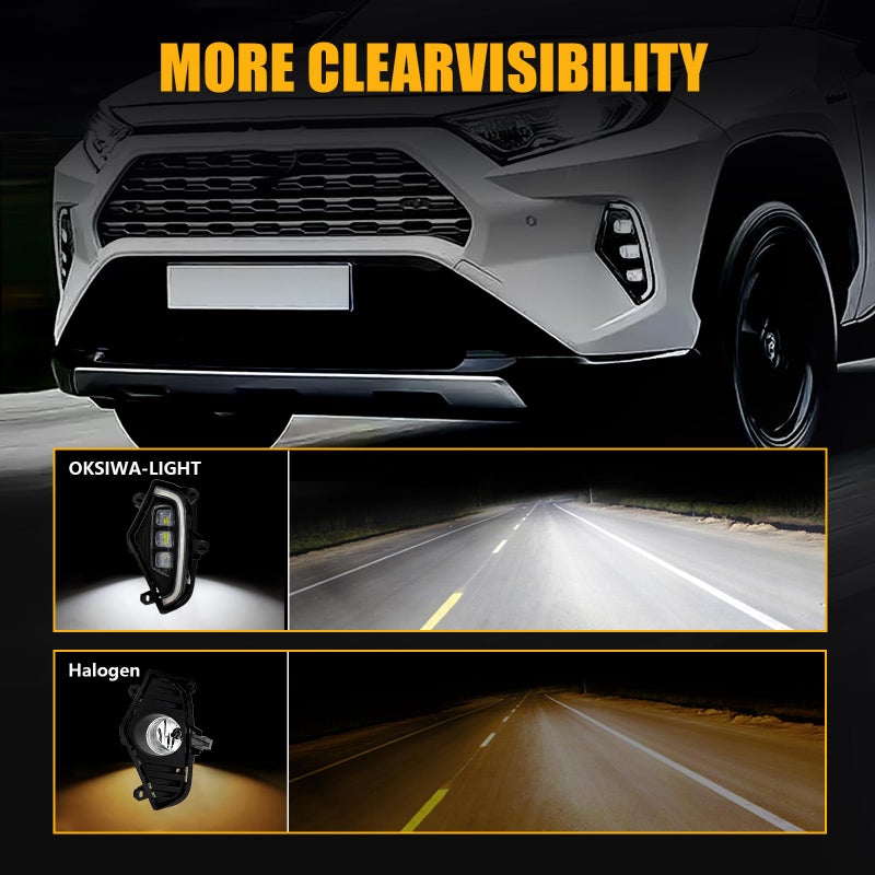 OKSIWA LED Fog Lights with 3 Colors DRL for Toyota Rav4 2019-2025, White LED Daytime Running light, Amber Turn Signal,Blue Lights for Nights, Fog Lamp Assembly kit with Bezel,Include Wiring Harness - Image 5