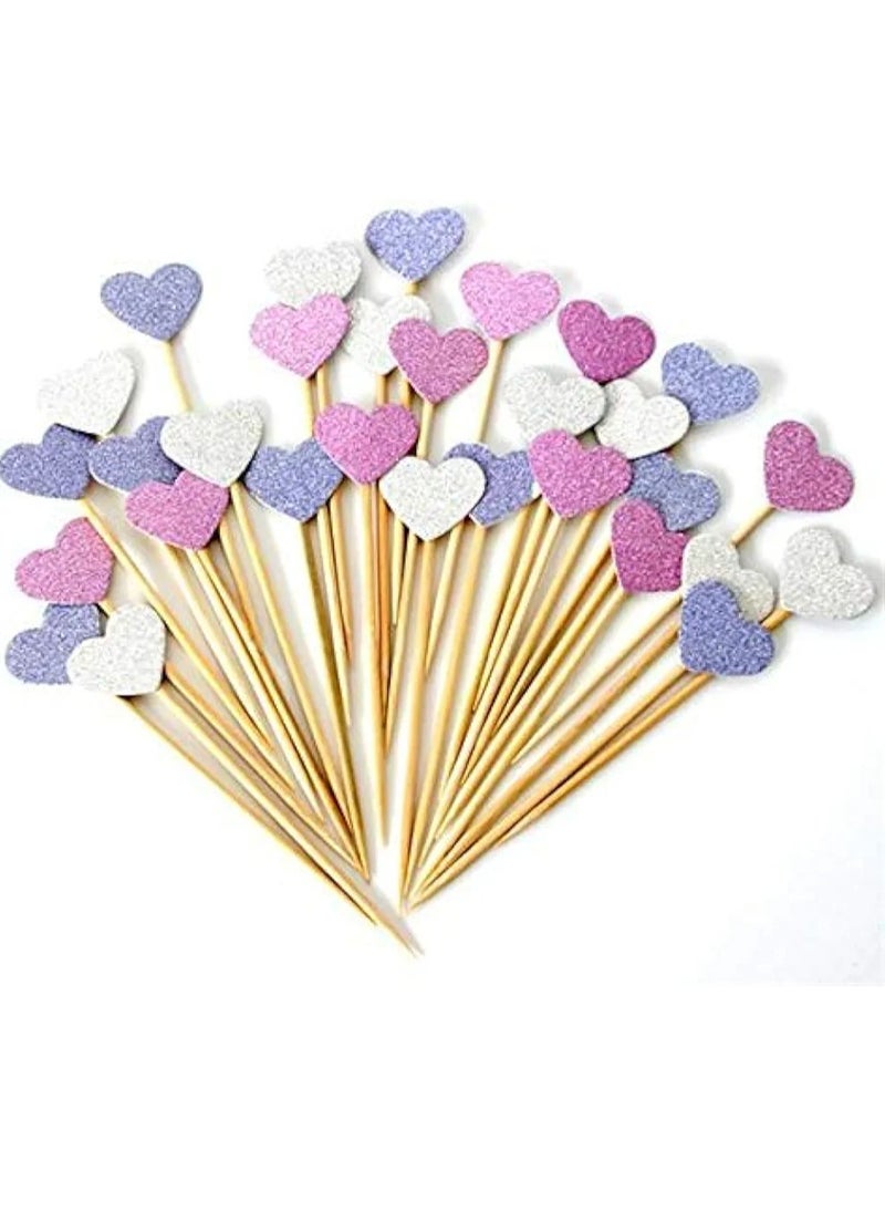 null - Handmade Lovely Pink Heart Cupcake Toppers 40pcs/set - Image 1