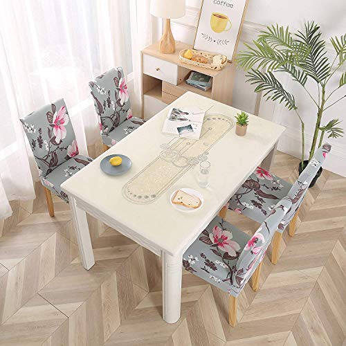 Styleys Elastic Chair Cover Stretchable Removable Washable Dining Chair Cover Protector Seat Slipcover (4 Chair Cover, SLMC108 Grey/Pink Flower), Polyester;Polyester Blend - Image 2