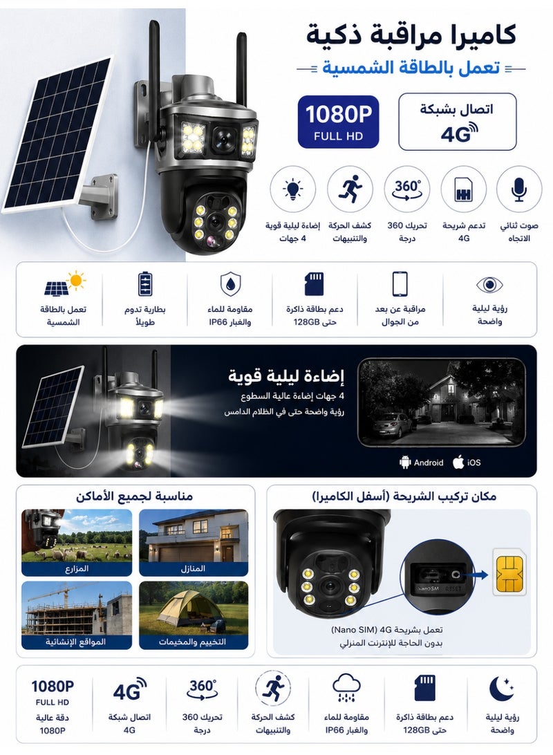 4G Solar Security Camera 360° Dual Lens Wireless Outdoor PTZ Camera - Image 4