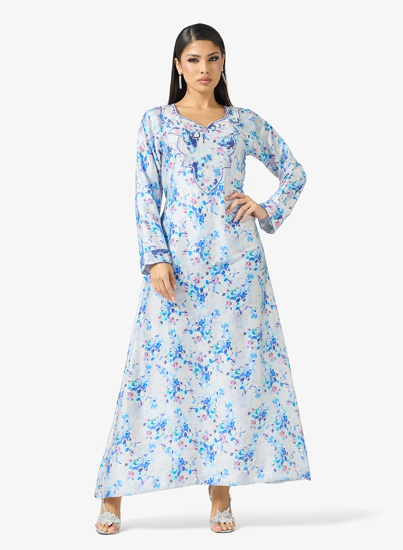 ARABIAN CLOSET Embellished Belted Jalabiya