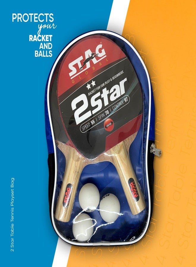 STAG GLOBAL 2 Star Table Tennis Playset | Includes 2 Rackets & 3 Balls | Lightweight Wooden Build | Perfect for Beginners & Recreational Players | with Premium Storage Case - Image 2