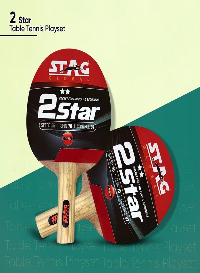 STAG GLOBAL 2 Star Table Tennis Playset | Includes 2 Rackets & 3 Balls | Lightweight Wooden Build | Perfect for Beginners & Recreational Players | with Premium Storage Case - Image 3
