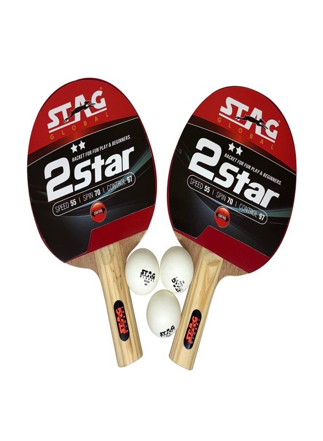 STAG GLOBAL 2 Star Table Tennis Playset | Includes 2 Rackets & 3 Balls | Lightweight Wooden Build | Perfect for Beginners & Recreational Players | with Premium Storage Case - Image 1