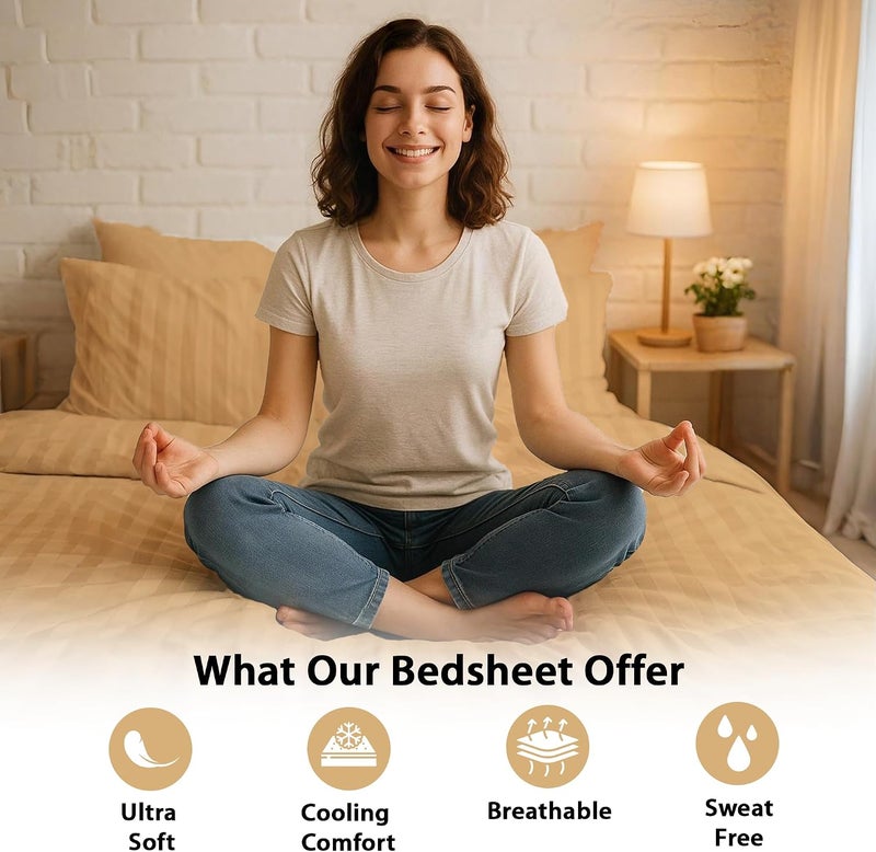 MOONCEE 6Pcs Bed Sheet King Size Set With Duvet Cover 220x240 Microfiber Bed Sheets Bedding Set Includes 1 Fitted Sheet, 1 Quilt Cover & 4 Pillows Cases (Light Beige, 6Pcs Duvet Cover Set- King) - Image 2