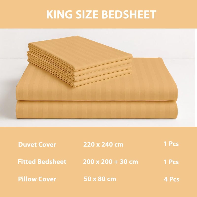 MOONCEE 6Pcs Bed Sheet King Size Set With Duvet Cover 220x240 Microfiber Bed Sheets Bedding Set Includes 1 Fitted Sheet, 1 Quilt Cover & 4 Pillows Cases (Light Beige, 6Pcs Duvet Cover Set- King) - Image 5