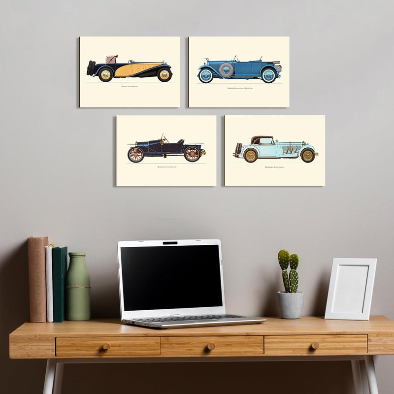 PAPER PLANE DESIGN Vintage Car Wall Decor Framed Posters Set of 4, A4 Size (Vintage Car) Multicolor - Image 3