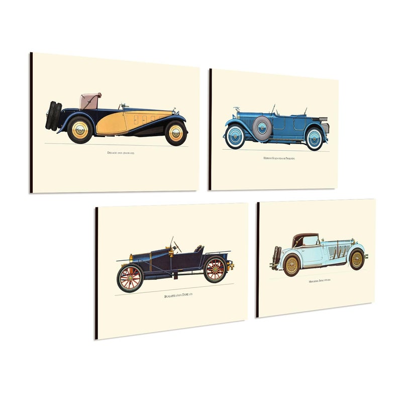 PAPER PLANE DESIGN Vintage Car Wall Decor Framed Posters Set of 4, A4 Size (Vintage Car) Multicolor - Image 1