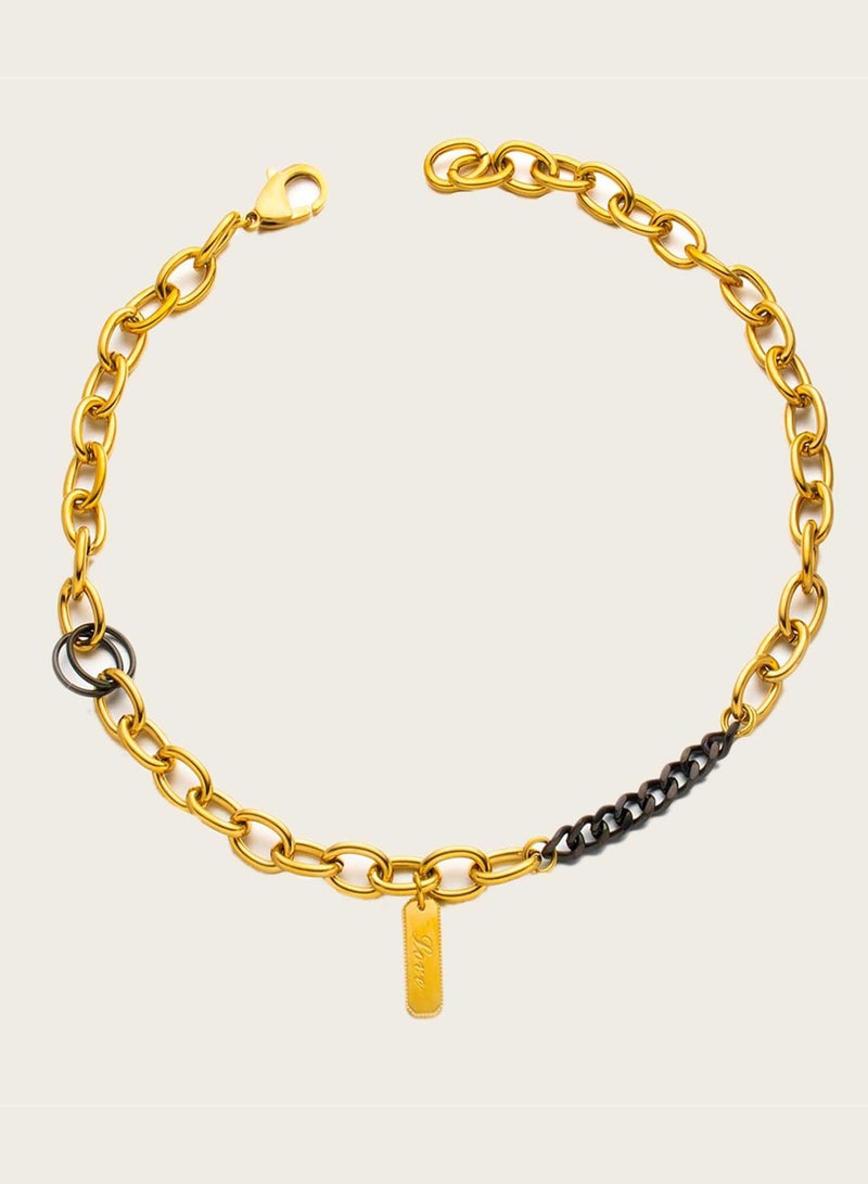 كاف كريشنس سلسلة من الستانلس ستيل مطلية بالذهب عيار 18 قيراط مع سلسلة باللون الأسود، 48 سم - Image 2