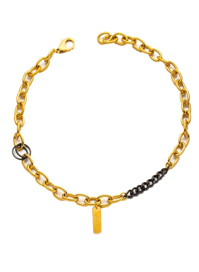 كاف كريشنس سلسلة من الستانلس ستيل مطلية بالذهب عيار 18 قيراط مع سلسلة باللون الأسود، 48 سم - Image 1