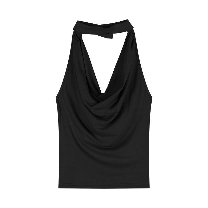 Pure Spice Girl Hanging Neck Swing Collar Vest Women'S Summer Tight Waist Slimming Design Sense Short Top - Image 1