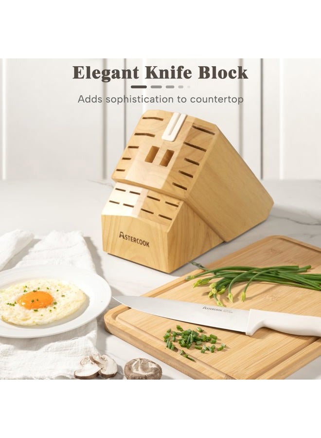 Astercook Knife Set, Astercook 22-Piece Kitchen Knife Set with Block & Built-in Sharpener, Ultra-Sharp High Carbon Stainless Steel Knives, Dishwasher Safe, Ergonomic Anti-slip Handle, Cream White - Image 2