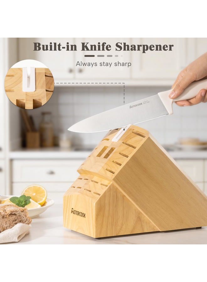 Astercook Knife Set, Astercook 22-Piece Kitchen Knife Set with Block & Built-in Sharpener, Ultra-Sharp High Carbon Stainless Steel Knives, Dishwasher Safe, Ergonomic Anti-slip Handle, Cream White - Image 5
