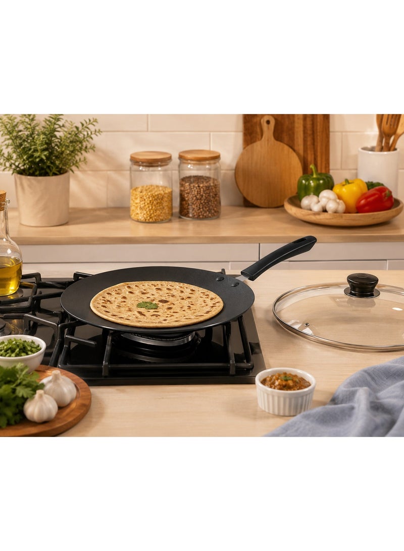 Bisbell 26cm Non-Stick Concave Tawa with 3-Layer Durable Coating, 3mm Thick Flat Pan, Heat-Resistant Bakelite Handle, Even Heat Distribution, Easy Clean Griddle for Dosa, Roti, Chapati, Pancake & Crepe Black - Image 2