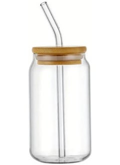 Bisbell Bisbell Glass Mason Jars,Drinking Glasses with Bamboo Lids and Glass Straw- 16oz Can Shaped Glass Cups, Mocktail Glasses, Iced Coffee Glasses, Cute Tumbler Cup, Ideal for Cocktail,Gift,BB3298  - Image 1