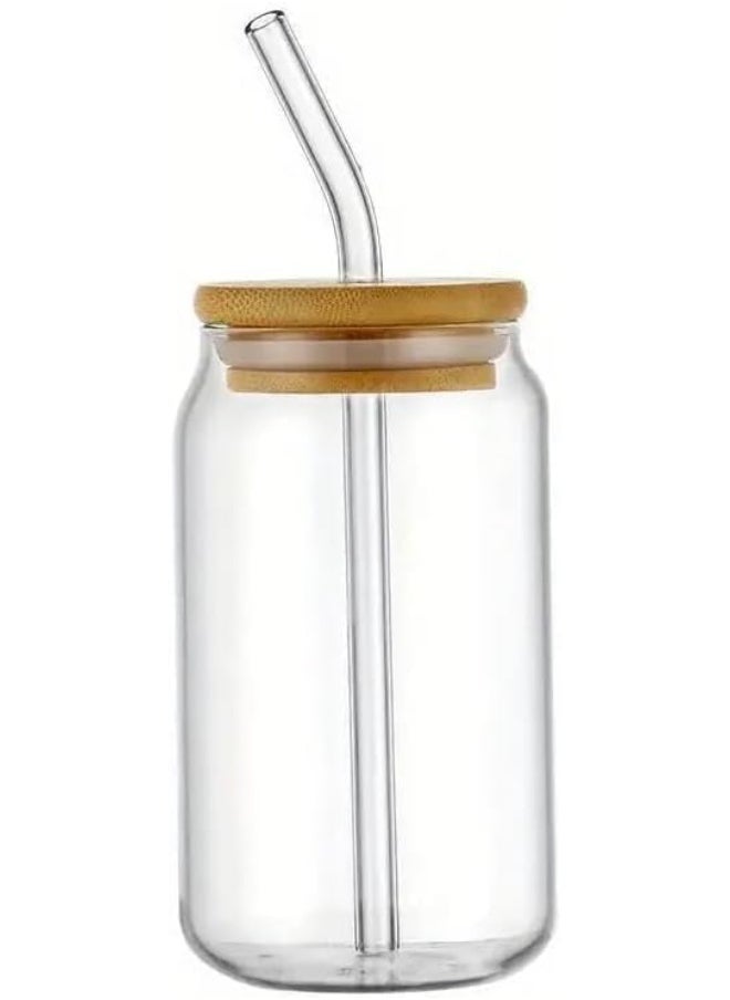 Bisbell Bisbell Glass Mason Jars,Drinking Glasses with Bamboo Lids and Glass Straw- 16oz Can Shaped Glass Cups, Mocktail Glasses, Iced Coffee Glasses, Cute Tumbler Cup, Ideal for Cocktail,Gift,BB3298  - Image 1