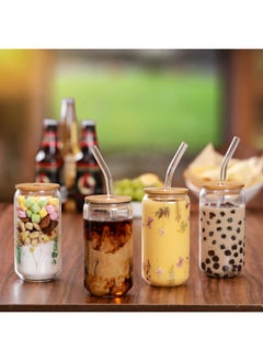 Bisbell Bisbell Glass Mason Jars,Drinking Glasses with Bamboo Lids and Glass Straw- 16oz Can Shaped Glass Cups, Mocktail Glasses, Iced Coffee Glasses, Cute Tumbler Cup, Ideal for Cocktail,Gift,BB3298  - Image 5